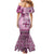 Vintage Bula Fiji Personalised Mermaid Dress Pink Hibiscus Tapa Pattern