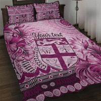 Vintage Bula Fiji Personalised Quilt Bed Set Pink Hibiscus Tapa Pattern LT9 Pink - Polynesian Pride