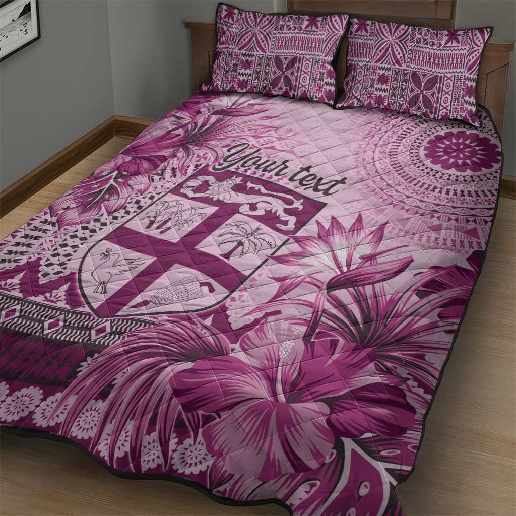 Vintage Bula Fiji Personalised Quilt Bed Set Pink Hibiscus Tapa Pattern LT9 - Polynesian Pride