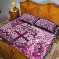 Vintage Bula Fiji Personalised Quilt Bed Set Pink Hibiscus Tapa Pattern LT9 - Polynesian Pride