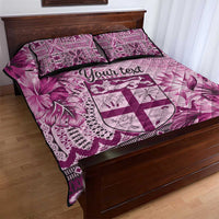 Vintage Bula Fiji Personalised Quilt Bed Set Pink Hibiscus Tapa Pattern LT9 - Polynesian Pride