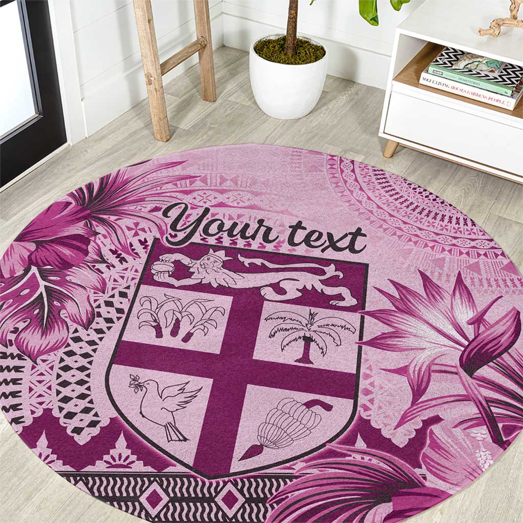 Vintage Bula Fiji Personalised Round Carpet Pink Hibiscus Tapa Pattern LT9 Pink - Polynesian Pride