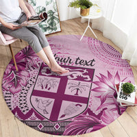 Vintage Bula Fiji Personalised Round Carpet Pink Hibiscus Tapa Pattern LT9 - Polynesian Pride
