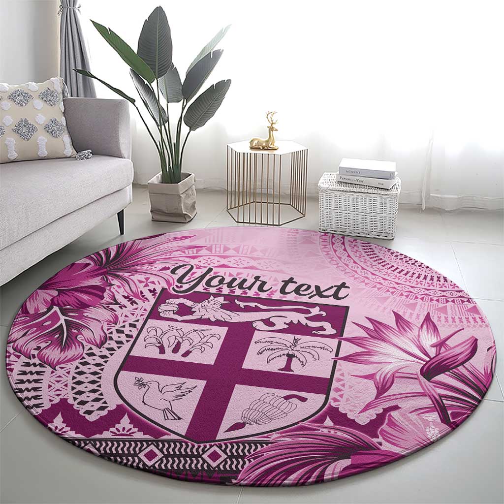Vintage Bula Fiji Personalised Round Carpet Pink Hibiscus Tapa Pattern LT9 - Polynesian Pride