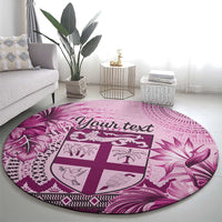 Vintage Bula Fiji Personalised Round Carpet Pink Hibiscus Tapa Pattern LT9 - Polynesian Pride