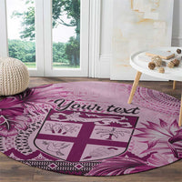 Vintage Bula Fiji Personalised Round Carpet Pink Hibiscus Tapa Pattern LT9 - Polynesian Pride