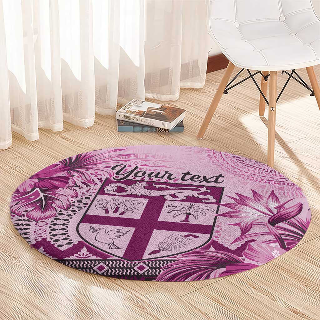 Vintage Bula Fiji Personalised Round Carpet Pink Hibiscus Tapa Pattern LT9 - Polynesian Pride