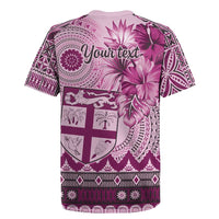 Vintage Bula Fiji Personalised Rugby Jersey Pink Hibiscus Tapa Pattern LT9 - Polynesian Pride