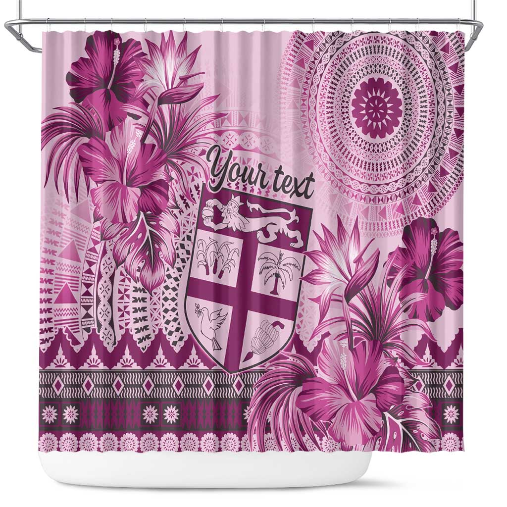 Vintage Bula Fiji Personalised Shower Curtain Pink Hibiscus Tapa Pattern LT9 Pink - Polynesian Pride