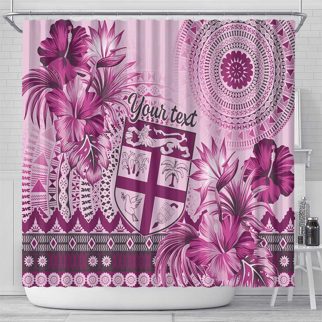 Vintage Bula Fiji Personalised Shower Curtain Pink Hibiscus Tapa Pattern LT9 - Polynesian Pride