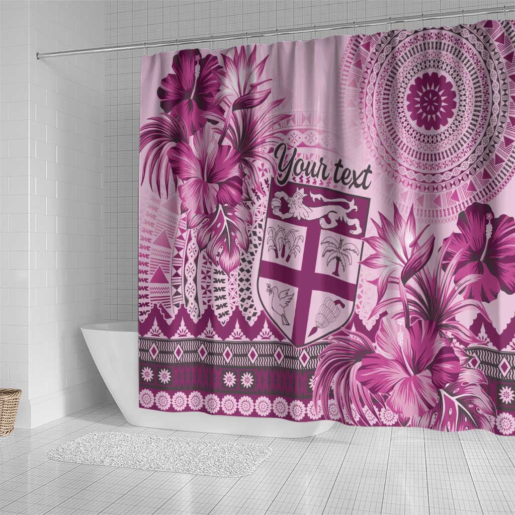 Vintage Bula Fiji Personalised Shower Curtain Pink Hibiscus Tapa Pattern LT9 - Polynesian Pride