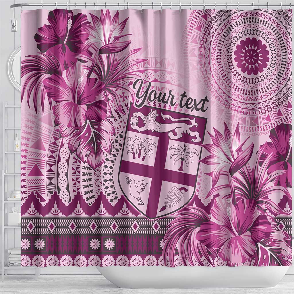 Vintage Bula Fiji Personalised Shower Curtain Pink Hibiscus Tapa Pattern LT9 - Polynesian Pride