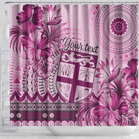 Vintage Bula Fiji Personalised Shower Curtain Pink Hibiscus Tapa Pattern LT9 - Polynesian Pride