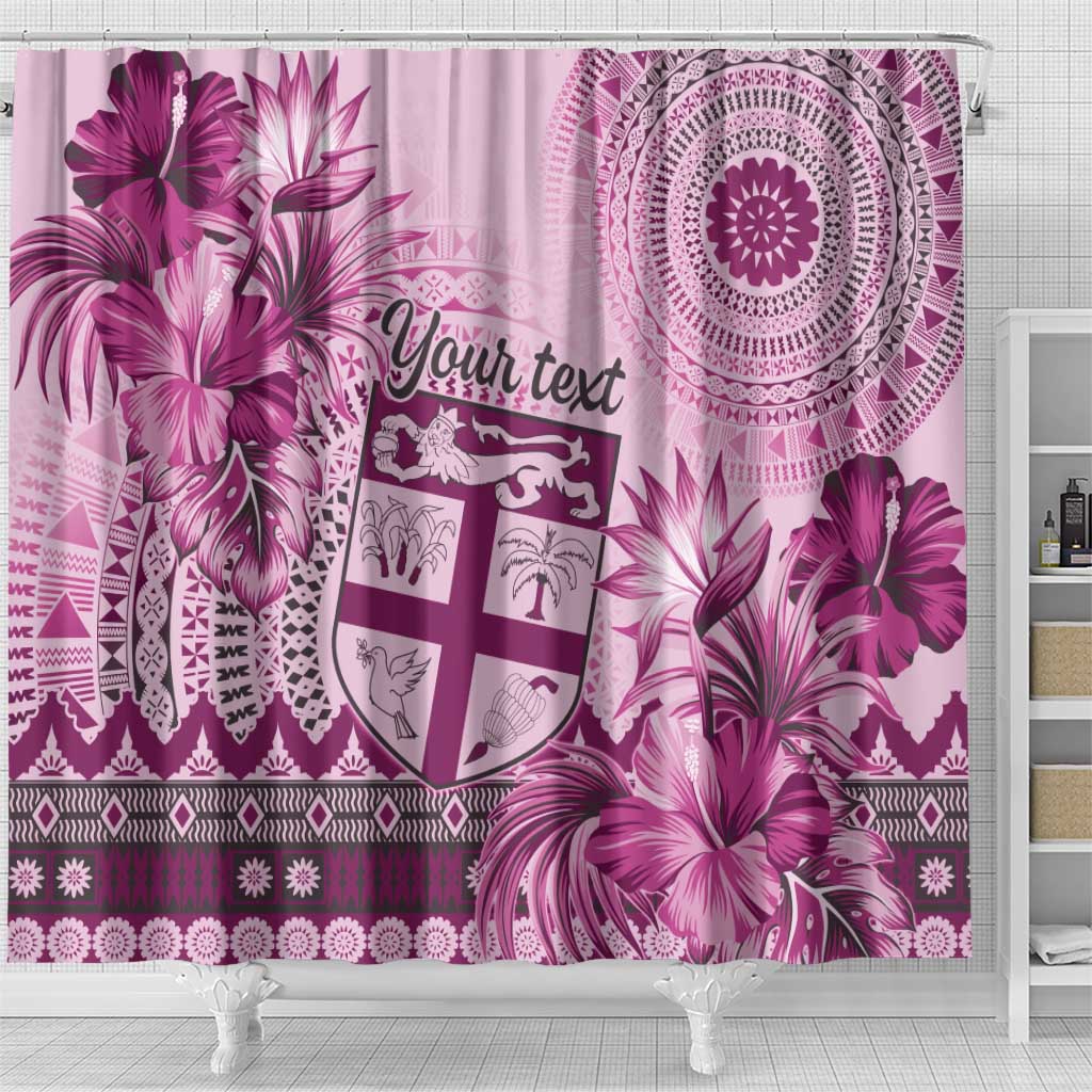 Vintage Bula Fiji Personalised Shower Curtain Pink Hibiscus Tapa Pattern LT9 - Polynesian Pride