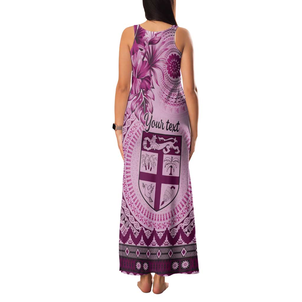 Vintage Bula Fiji Personalised Tank Maxi Dress Pink Hibiscus Tapa Pattern LT9 - Polynesian Pride