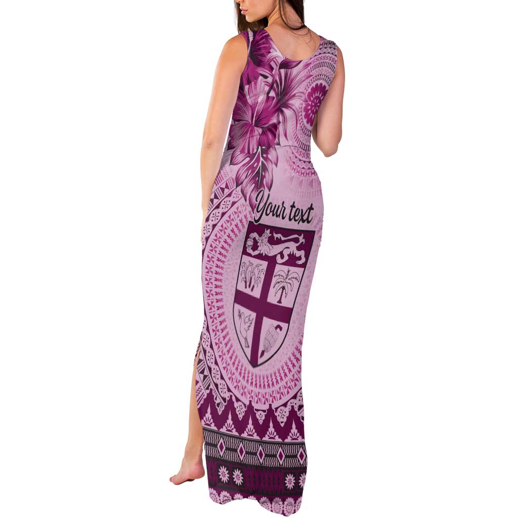 Vintage Bula Fiji Personalised Tank Maxi Dress Pink Hibiscus Tapa Pattern LT9 - Polynesian Pride