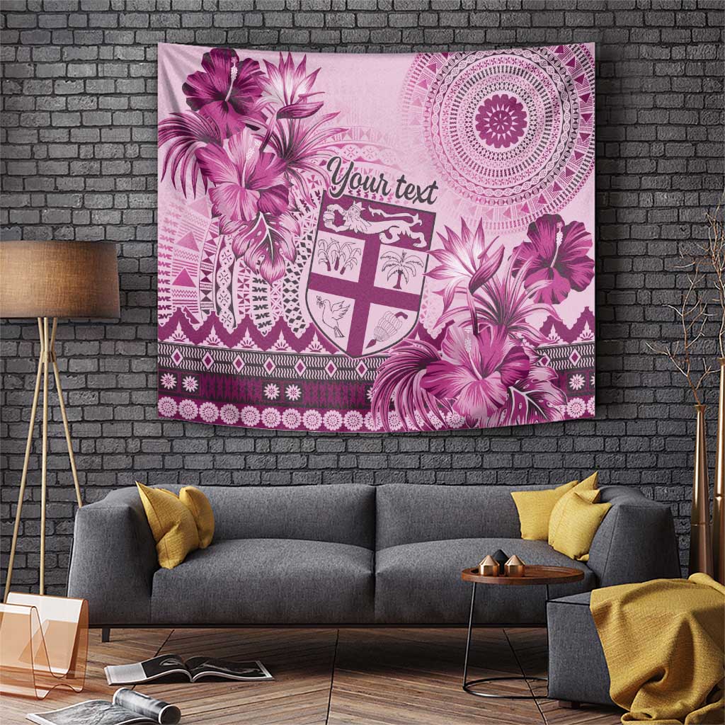 Vintage Bula Fiji Personalised Tapestry Pink Hibiscus Tapa Pattern LT9 Pink - Polynesian Pride