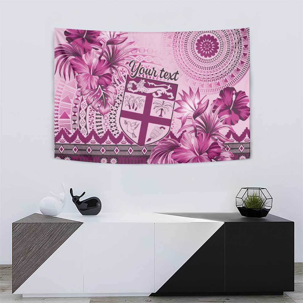 Vintage Bula Fiji Personalised Tapestry Pink Hibiscus Tapa Pattern LT9 - Polynesian Pride