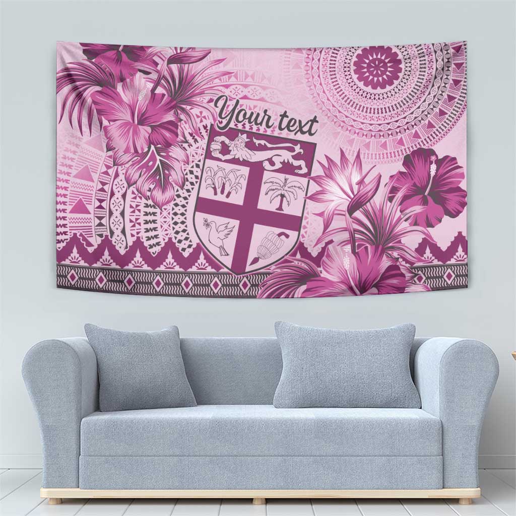 Vintage Bula Fiji Personalised Tapestry Pink Hibiscus Tapa Pattern LT9 - Polynesian Pride