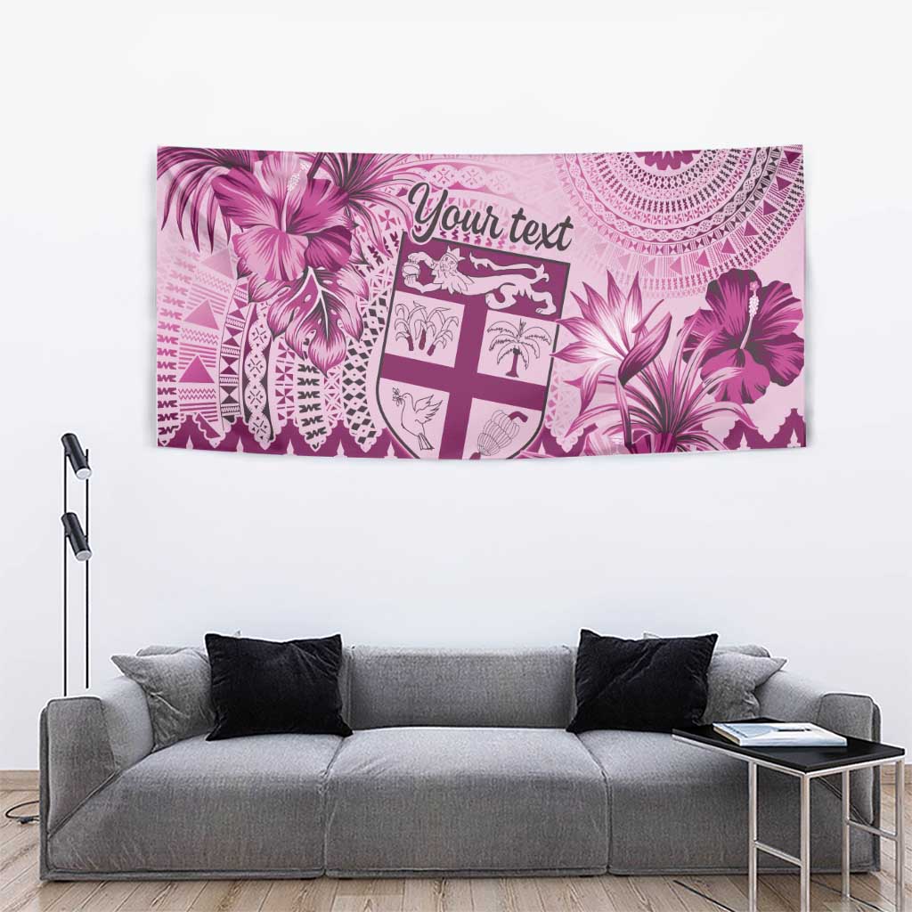Vintage Bula Fiji Personalised Tapestry Pink Hibiscus Tapa Pattern LT9 - Polynesian Pride