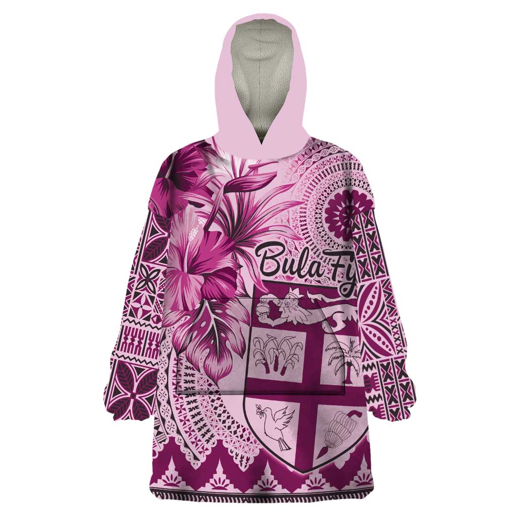 Vintage Bula Fiji Personalised Wearable Blanket Hoodie Pink Hibiscus Tapa Pattern LT9 One Size Pink - Polynesian Pride