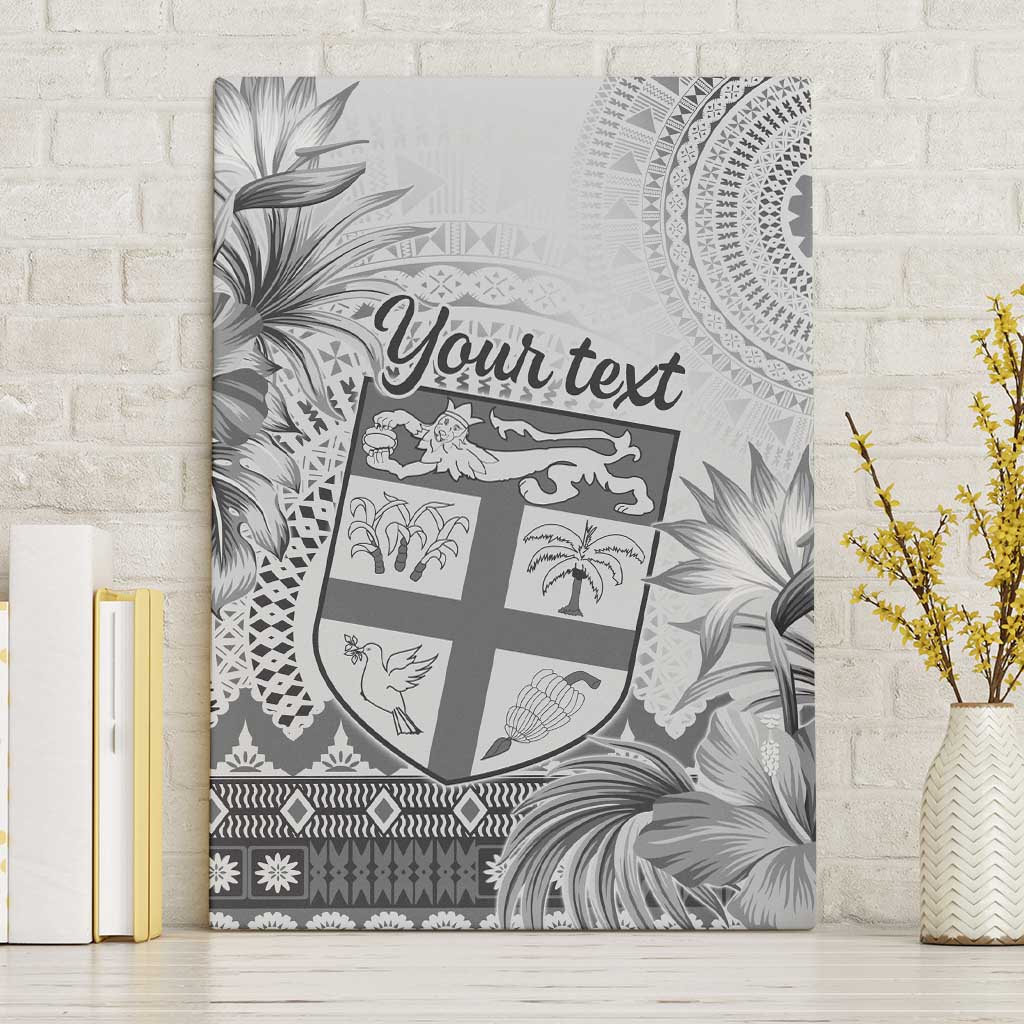 Vintage Bula Fiji Personalised Canvas Wall Art Beige Hibiscus Tapa Pattern LT9 Without Frame White - Polynesian Pride