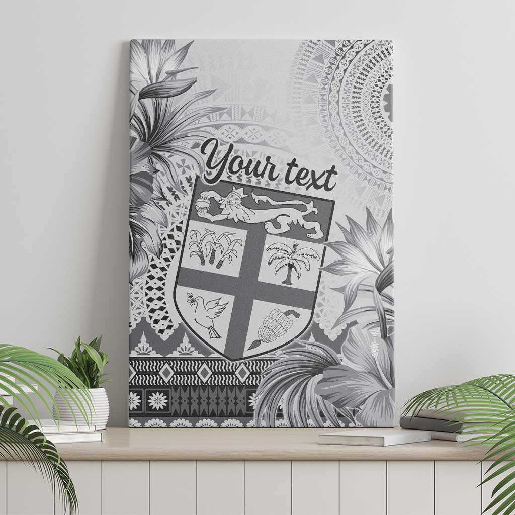 Vintage Bula Fiji Personalised Canvas Wall Art Beige Hibiscus Tapa Pattern LT9 - Polynesian Pride