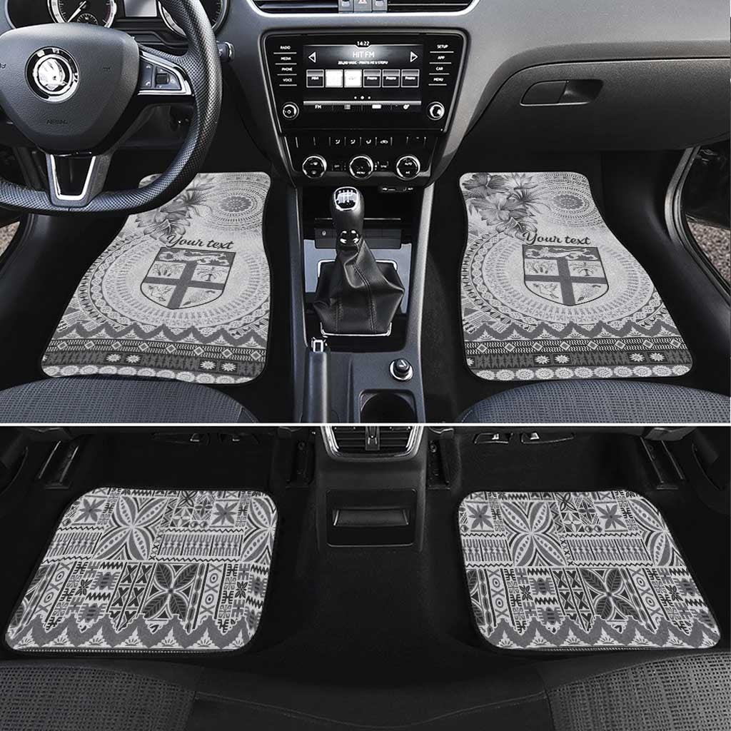 Vintage Bula Fiji Personalised Car Mats Beige Hibiscus Tapa Pattern LT9 Set 4pcs White - Polynesian Pride