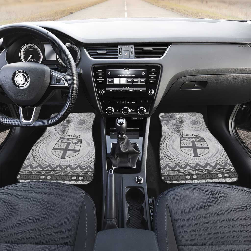 Vintage Bula Fiji Personalised Car Mats Beige Hibiscus Tapa Pattern LT9 Set 2pcs - Front White - Polynesian Pride