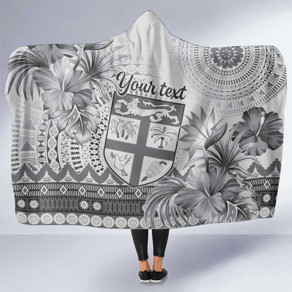 Vintage Bula Fiji Personalised Hooded Blanket Beige Hibiscus Tapa Pattern LT9 One Size White - Polynesian Pride
