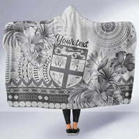 Vintage Bula Fiji Personalised Hooded Blanket Beige Hibiscus Tapa Pattern LT9 One Size White - Polynesian Pride