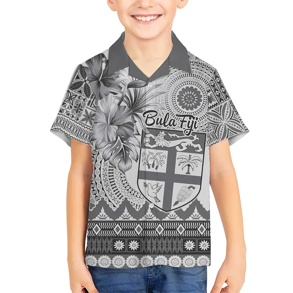 Vintage Bula Fiji Personalised Kid Hawaiian Shirt Beige Hibiscus Tapa Pattern LT9 Kid White - Polynesian Pride