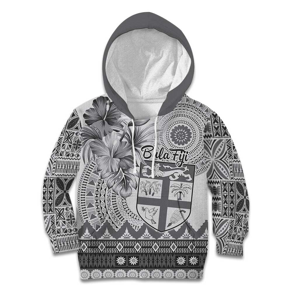 Vintage Bula Fiji Personalised Kid Hoodie Beige Hibiscus Tapa Pattern LT9 Hoodie White - Polynesian Pride