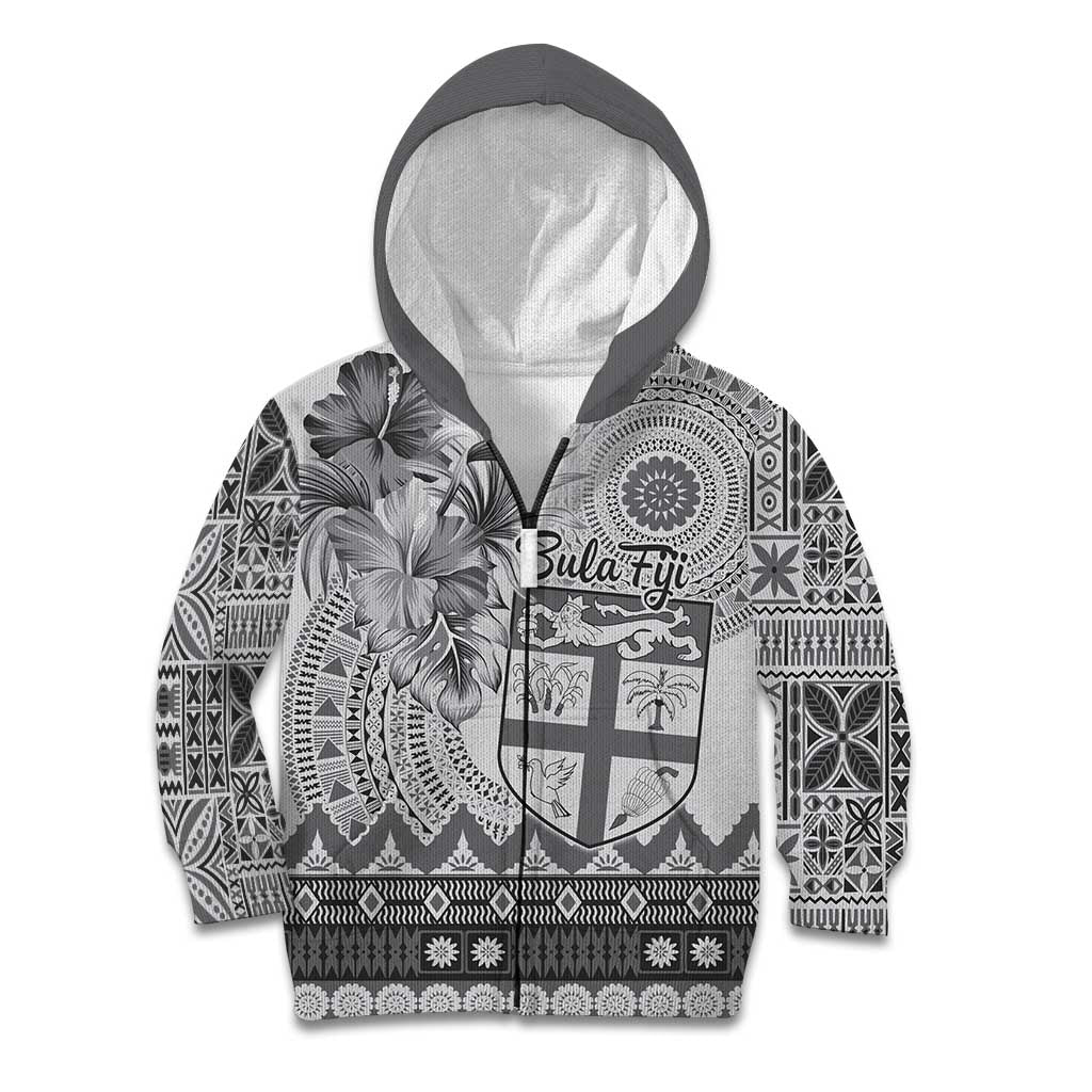 Vintage Bula Fiji Personalised Kid Hoodie Beige Hibiscus Tapa Pattern LT9 Zip Hoodie White - Polynesian Pride