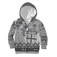 Vintage Bula Fiji Personalised Kid Hoodie Beige Hibiscus Tapa Pattern LT9 Zip Hoodie White - Polynesian Pride