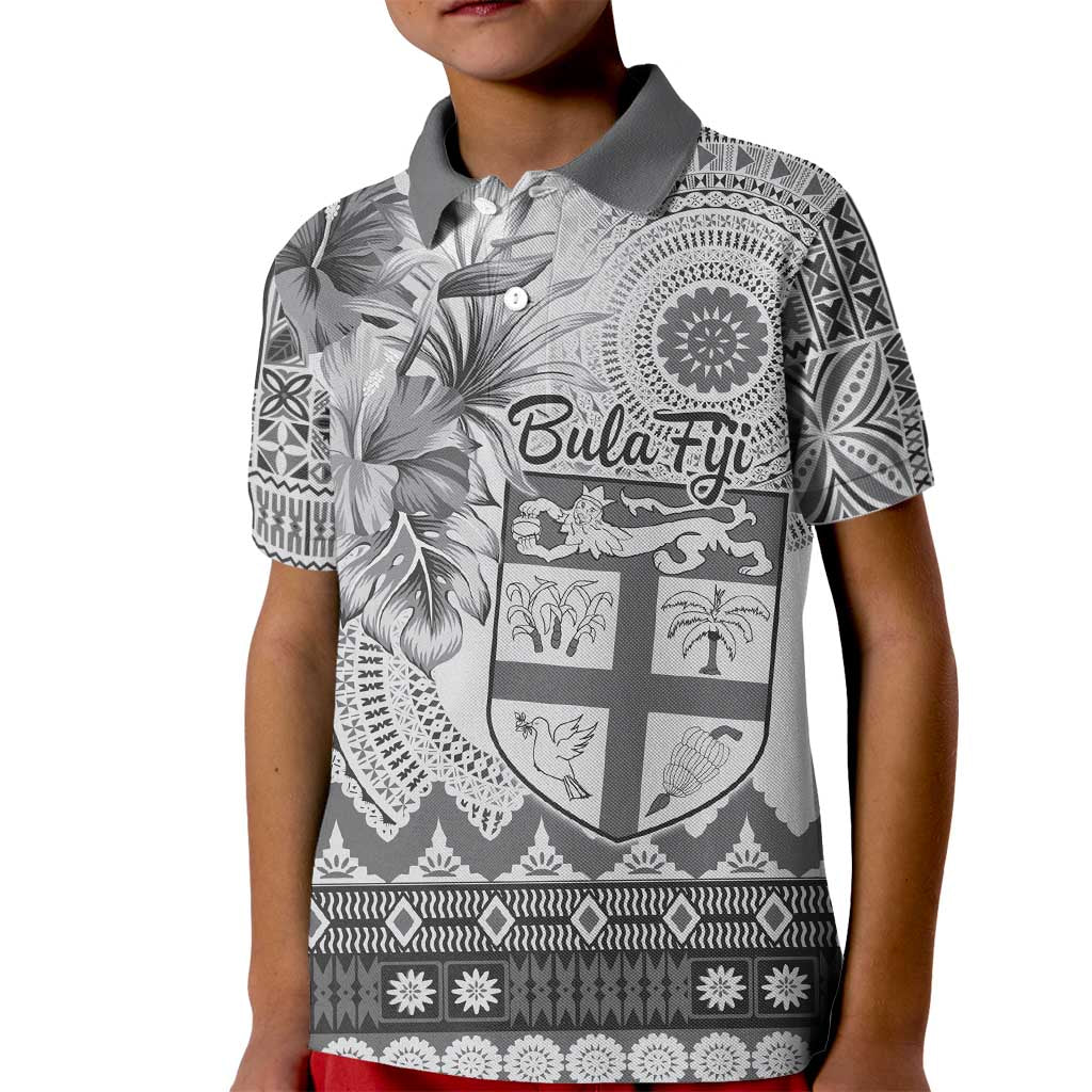 Vintage Bula Fiji Personalised Kid Polo Shirt Beige Hibiscus Tapa Pattern LT9 Kid White - Polynesian Pride