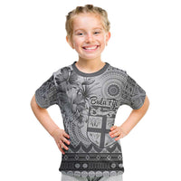Vintage Bula Fiji Personalised Kid T Shirt Beige Hibiscus Tapa Pattern LT9 White - Polynesian Pride