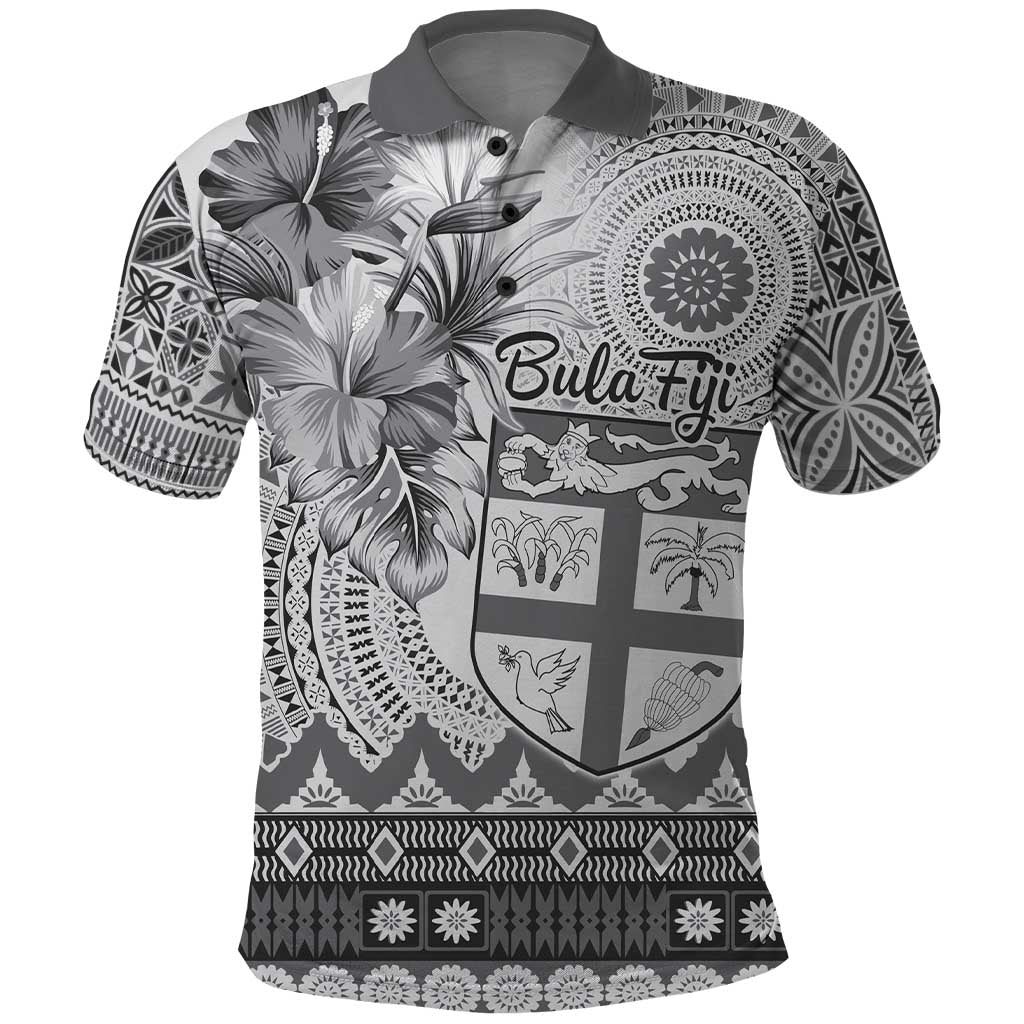 Vintage Bula Fiji Personalised Polo Shirt Beige Hibiscus Tapa Pattern LT9 White - Polynesian Pride