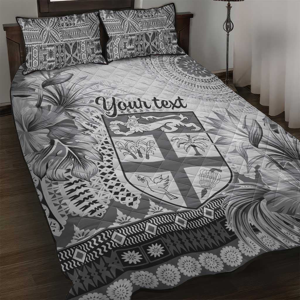 Vintage Bula Fiji Personalised Quilt Bed Set Beige Hibiscus Tapa Pattern LT9 White - Polynesian Pride