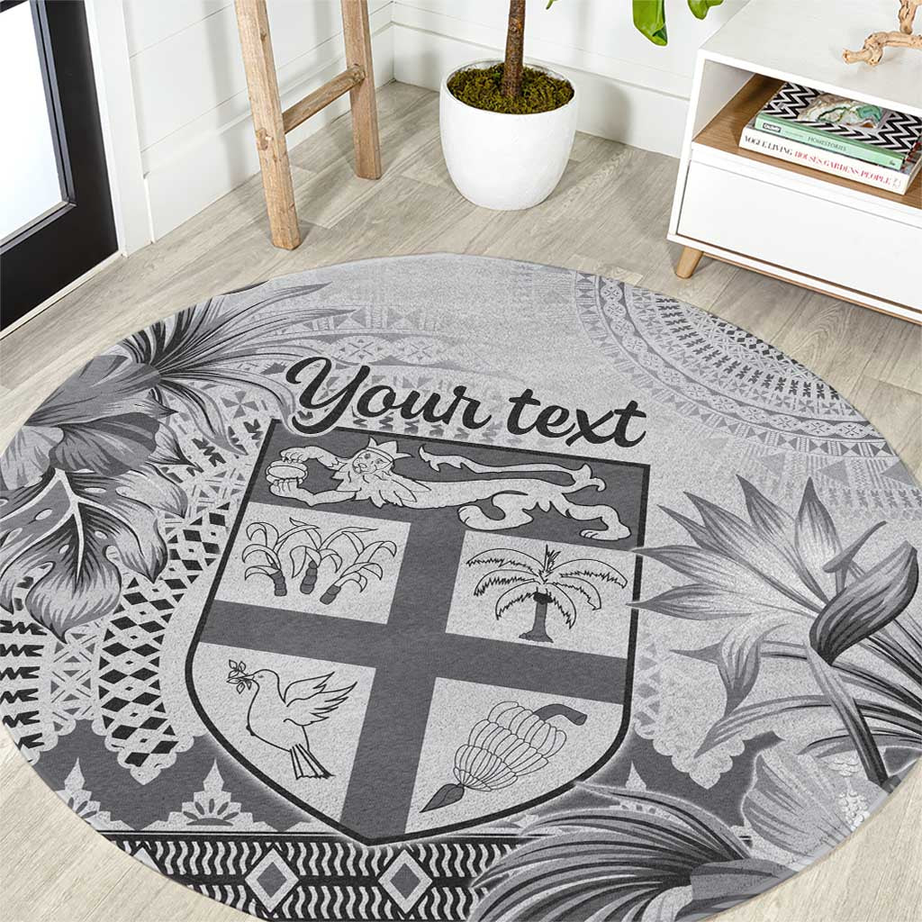 Vintage Bula Fiji Personalised Round Carpet Beige Hibiscus Tapa Pattern LT9 White - Polynesian Pride