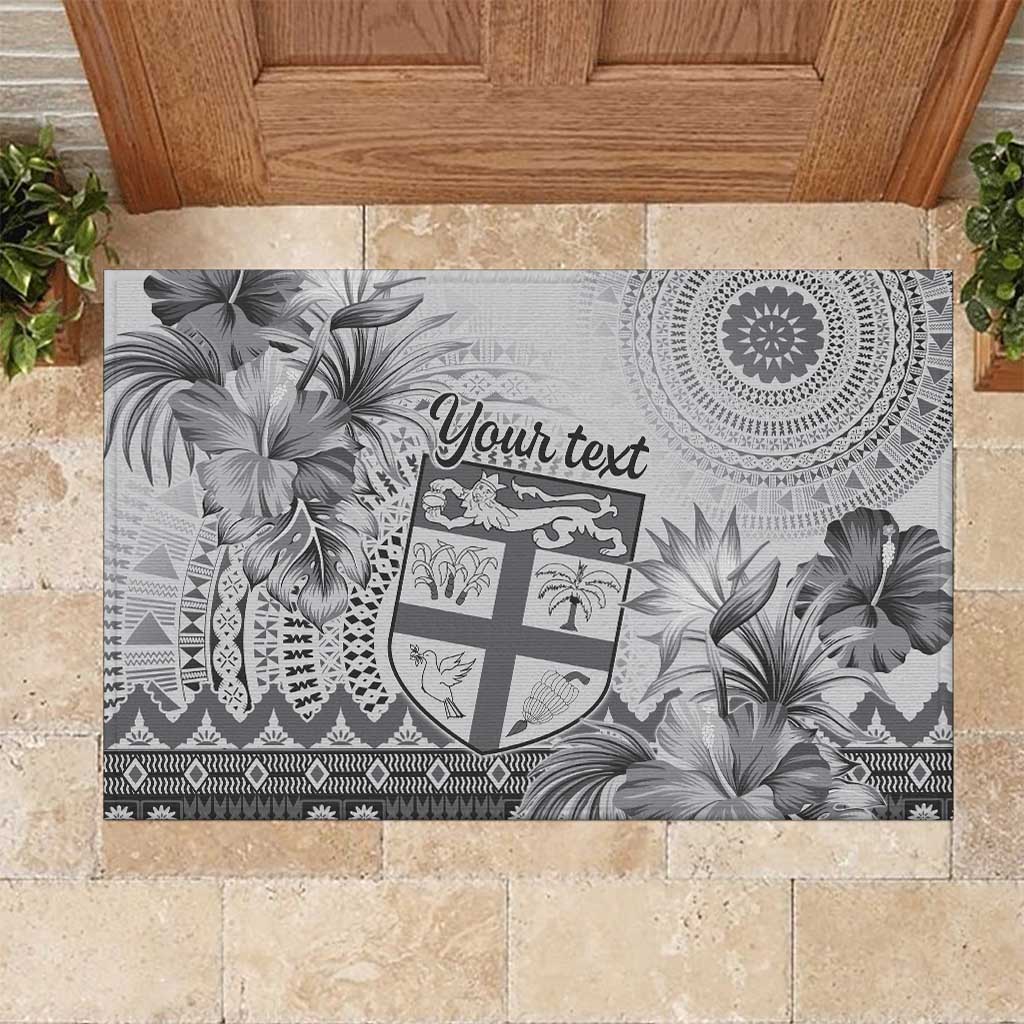 Vintage Bula Fiji Personalised Rubber Doormat Beige Hibiscus Tapa Pattern LT9 White - Polynesian Pride