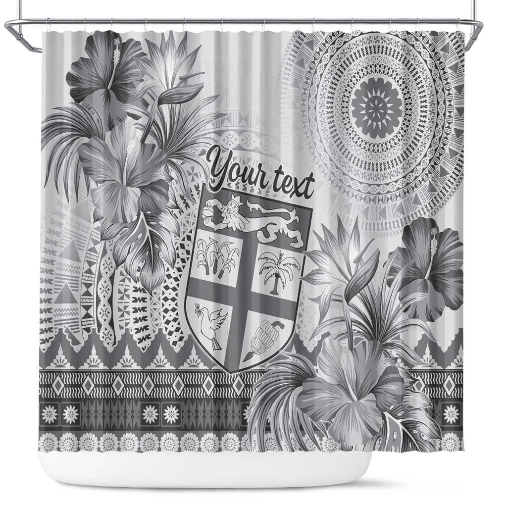 Vintage Bula Fiji Personalised Shower Curtain Beige Hibiscus Tapa Pattern LT9 White - Polynesian Pride