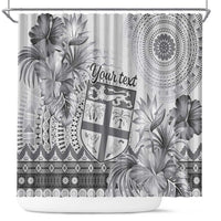 Vintage Bula Fiji Personalised Shower Curtain Beige Hibiscus Tapa Pattern LT9 White - Polynesian Pride