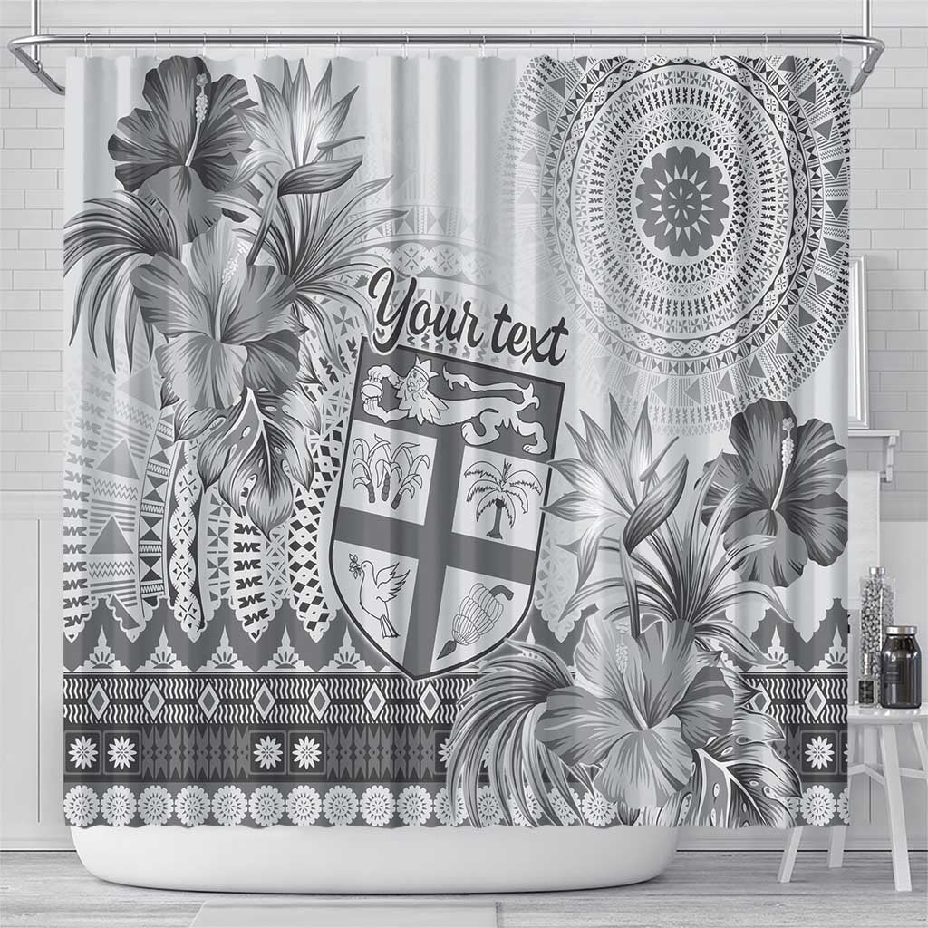 Vintage Bula Fiji Personalised Shower Curtain Beige Hibiscus Tapa Pattern LT9 - Polynesian Pride