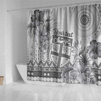 Vintage Bula Fiji Personalised Shower Curtain Beige Hibiscus Tapa Pattern LT9 - Polynesian Pride