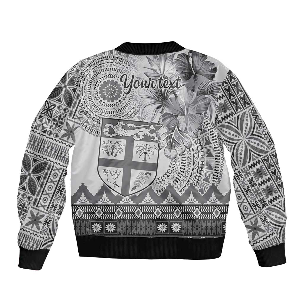 Vintage Bula Fiji Personalised Sleeve Zip Bomber Jacket Beige Hibiscus Tapa Pattern LT9 - Polynesian Pride