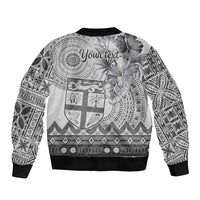 Vintage Bula Fiji Personalised Sleeve Zip Bomber Jacket Beige Hibiscus Tapa Pattern LT9 - Polynesian Pride