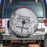Vintage Bula Fiji Personalised Spare Tire Cover Beige Hibiscus Tapa Pattern LT9 White - Polynesian Pride