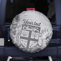 Vintage Bula Fiji Personalised Spare Tire Cover Beige Hibiscus Tapa Pattern LT9 No hole White - Polynesian Pride