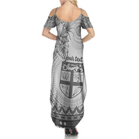 Vintage Bula Fiji Personalised Summer Maxi Dress Beige Hibiscus Tapa Pattern LT9 - Polynesian Pride